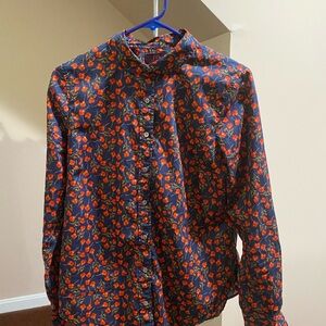 J Crew Liberty of London navy shirt red poppy print button down shirt 10 cotton